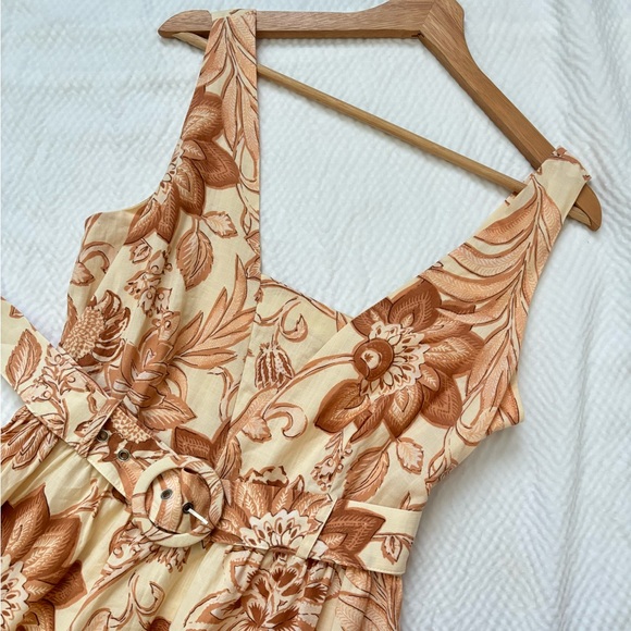 Mango Martina Floral Ivory Rose Belted Midi Dress - Picture 2 of 11